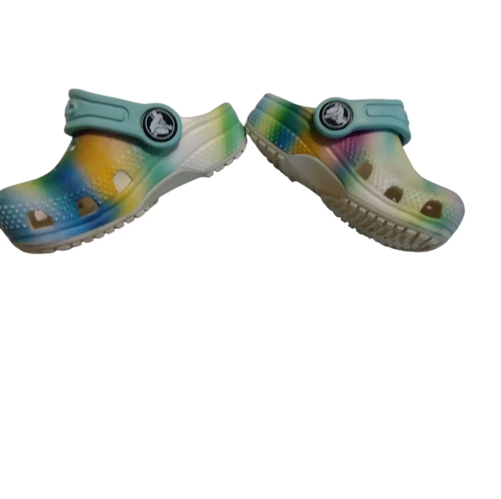 💚 EUC Kids Toddler Multicolor Tie Dye Clogs Blue Pink Yellow Crocs